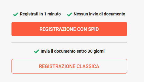 schermata registrazione casino con spid